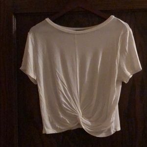 White Twist-Front Cropped Tee
